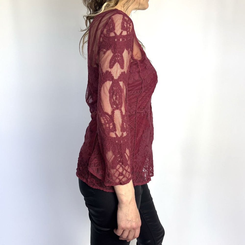 Burgundy Red Lace Shirt and Camisole – Medium - Picture 2 of 16